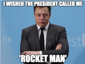 Relevant meme displaying the connection between Elon and Rockets. 